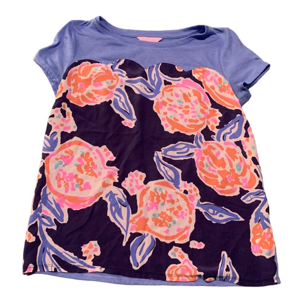 Lilly Pulitzer womens XS silk front floral t shirt top blue cute preppy